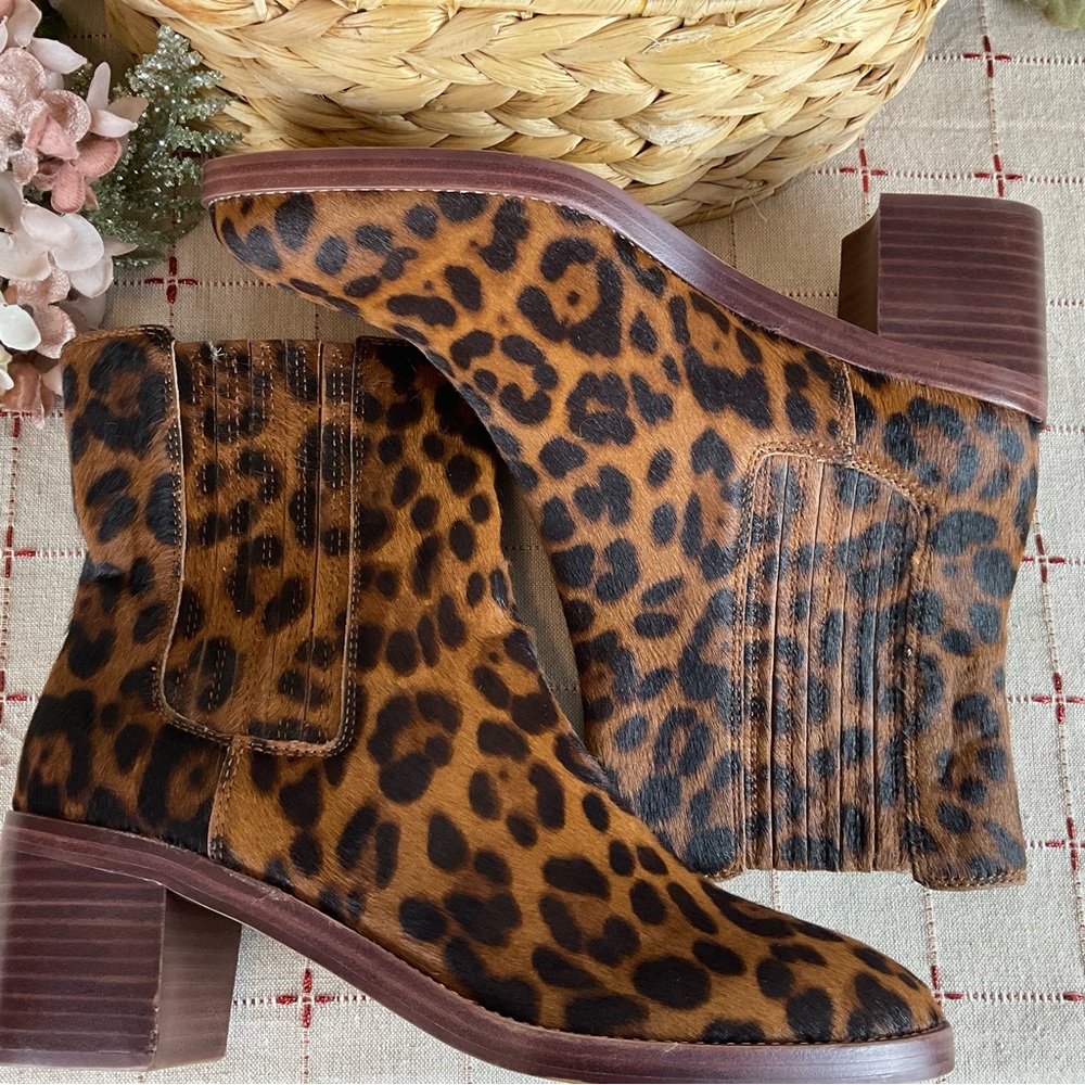 Madewell “The Autumn” High Chelsea Boot Leopard Dyed Calf Hair Ankle Bootie 8 - Picture 5 of 6